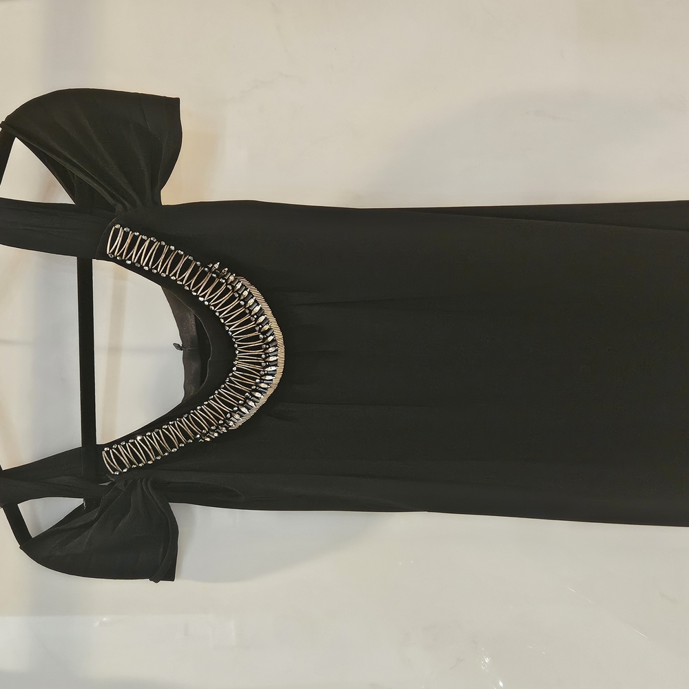 Elegant Black Top By ALBERTA FERETTI with Silver and Jeweled Embellishments